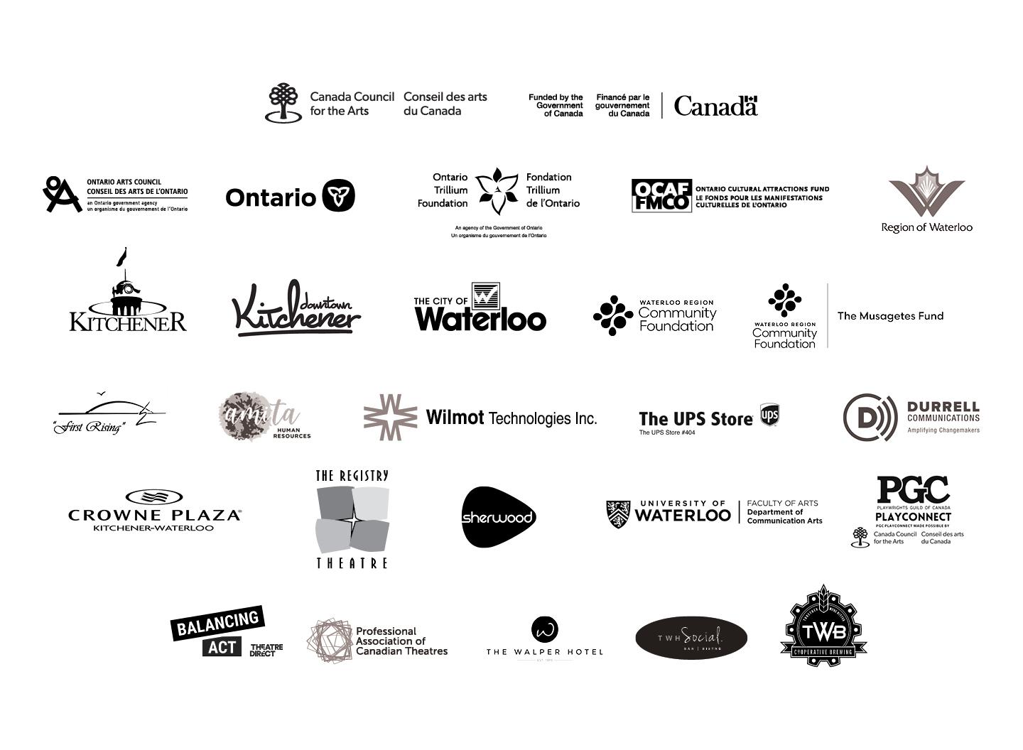 Logos of Partners & Sponsors supporting MT Space and the IMPACT Theatre Festival.