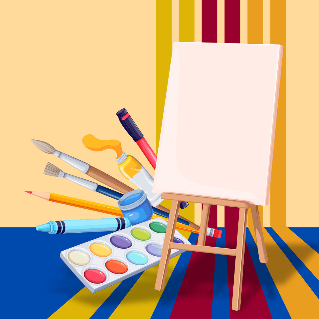 Easel with paint supplies